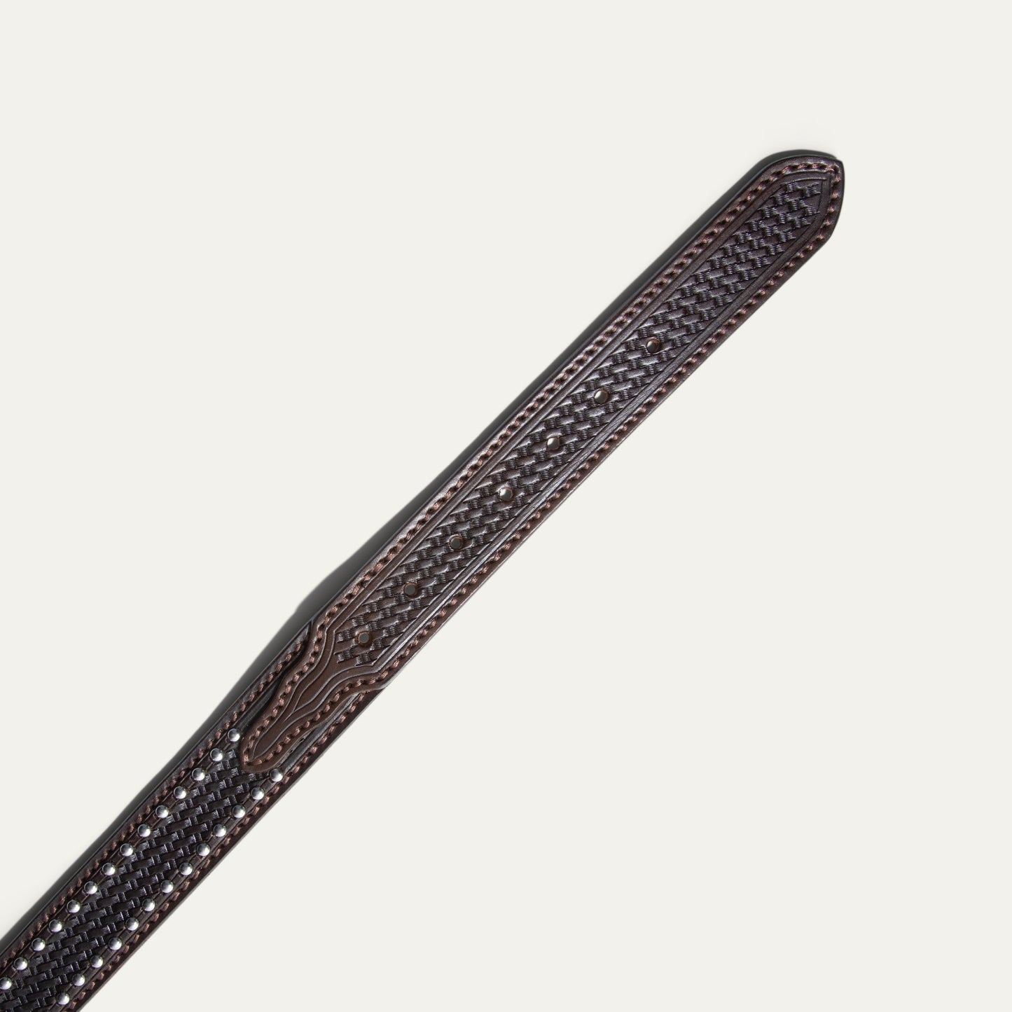 HAND - TOOLED BASKETWEAVE NAIL HEAD BELT - Will Leather Goods
