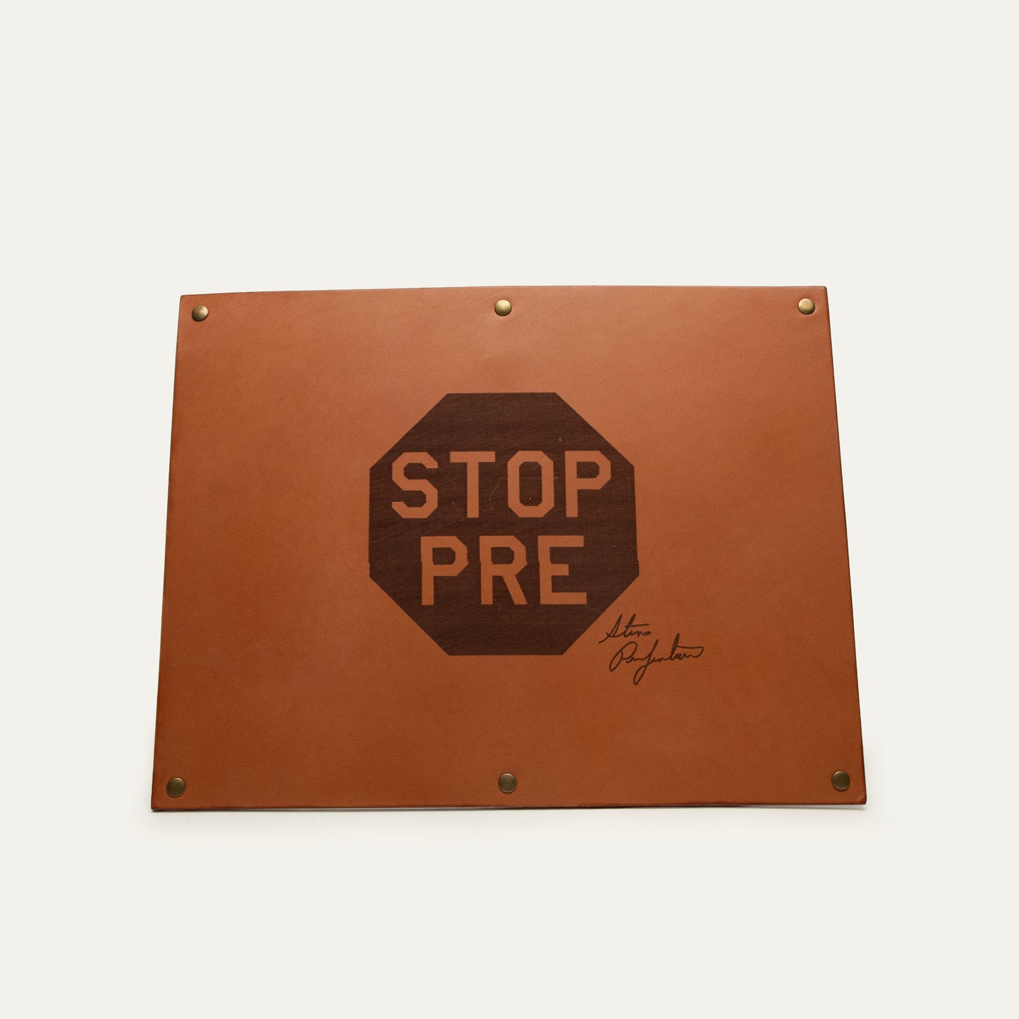 Leather Sign Stop Pre