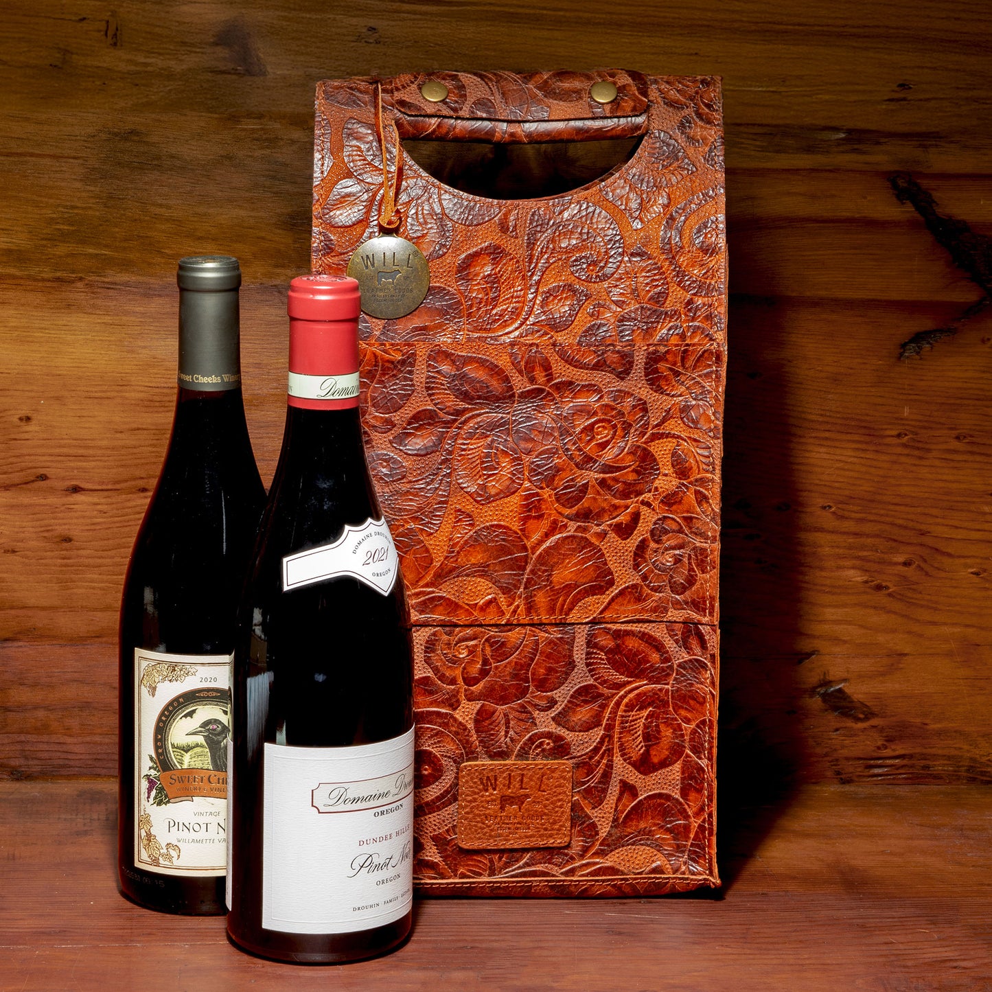 Hand-Patterned Double Wine Case - Will Leather Goods
