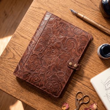 Floral Large Leather Journal Cover - Will Leather Goods