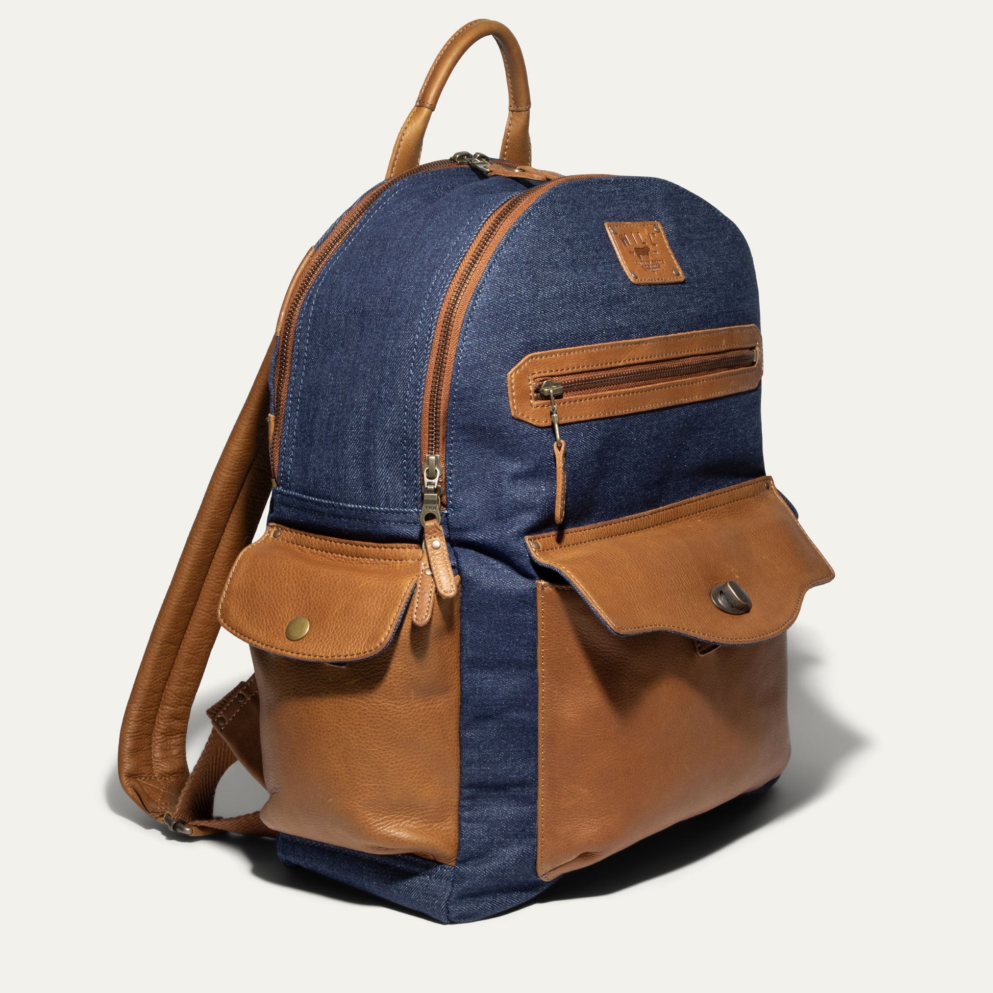 canvas backpack w leather trim Canvas & Leather Backpack in Multi