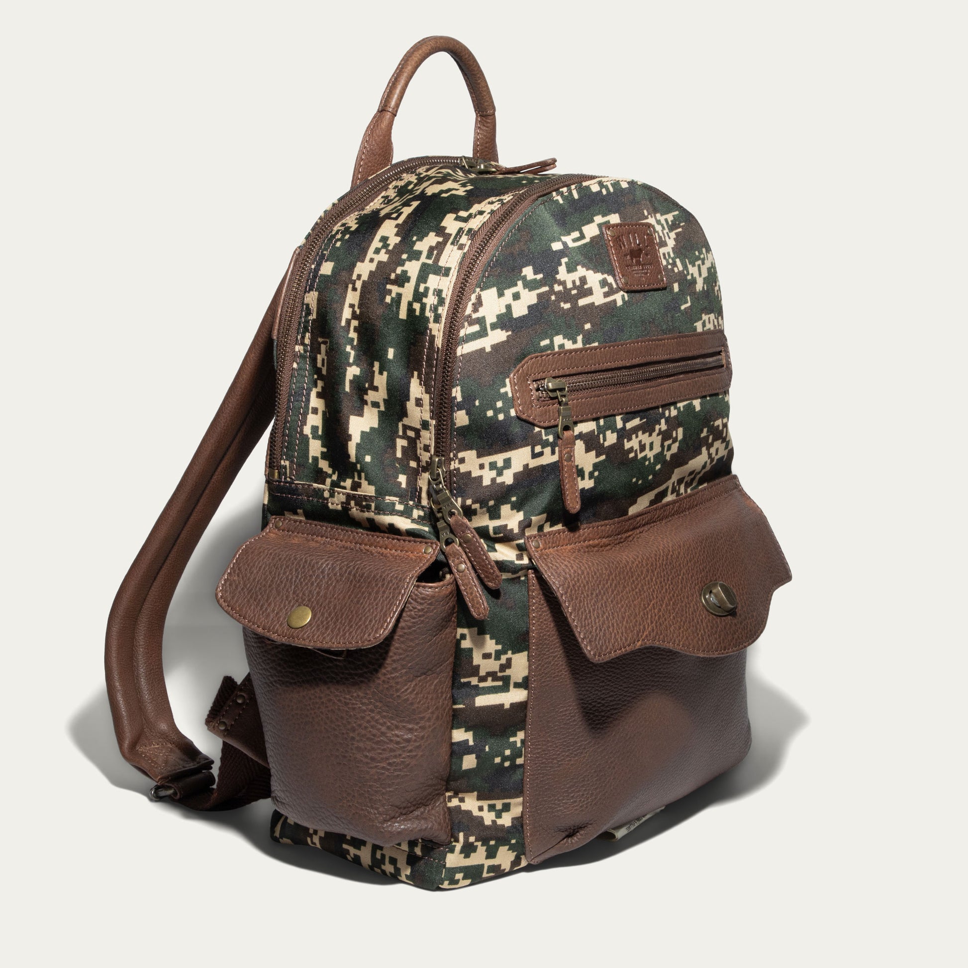 2-way leather and vegan backpacks Canvas & Leather Backpack - Digital Camo / Cognac