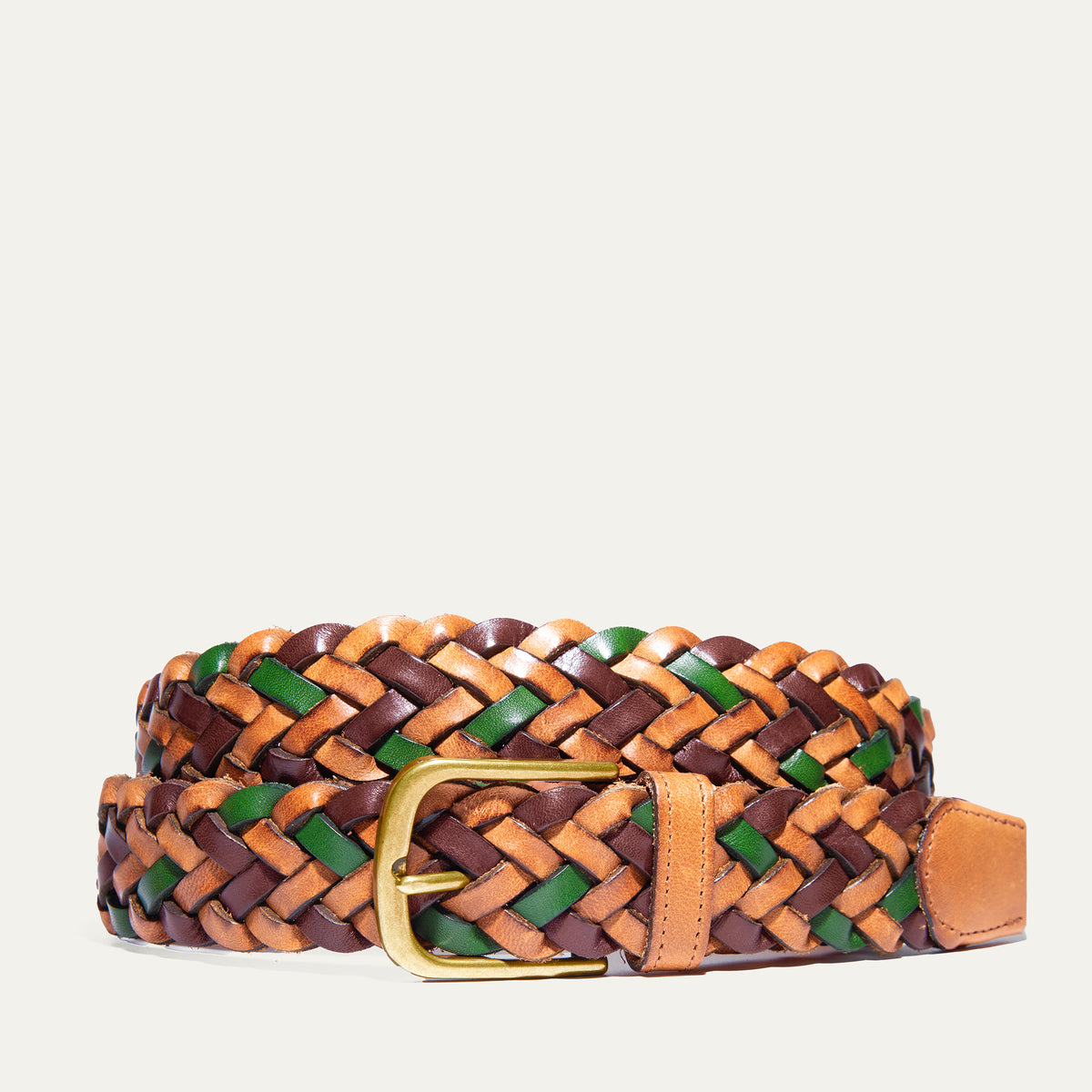 Brighton Green Red Blue Woven Braided Leather Belt - 34” Newport Woven Italian Rayon Elastic Belt - River Multi  main image 4