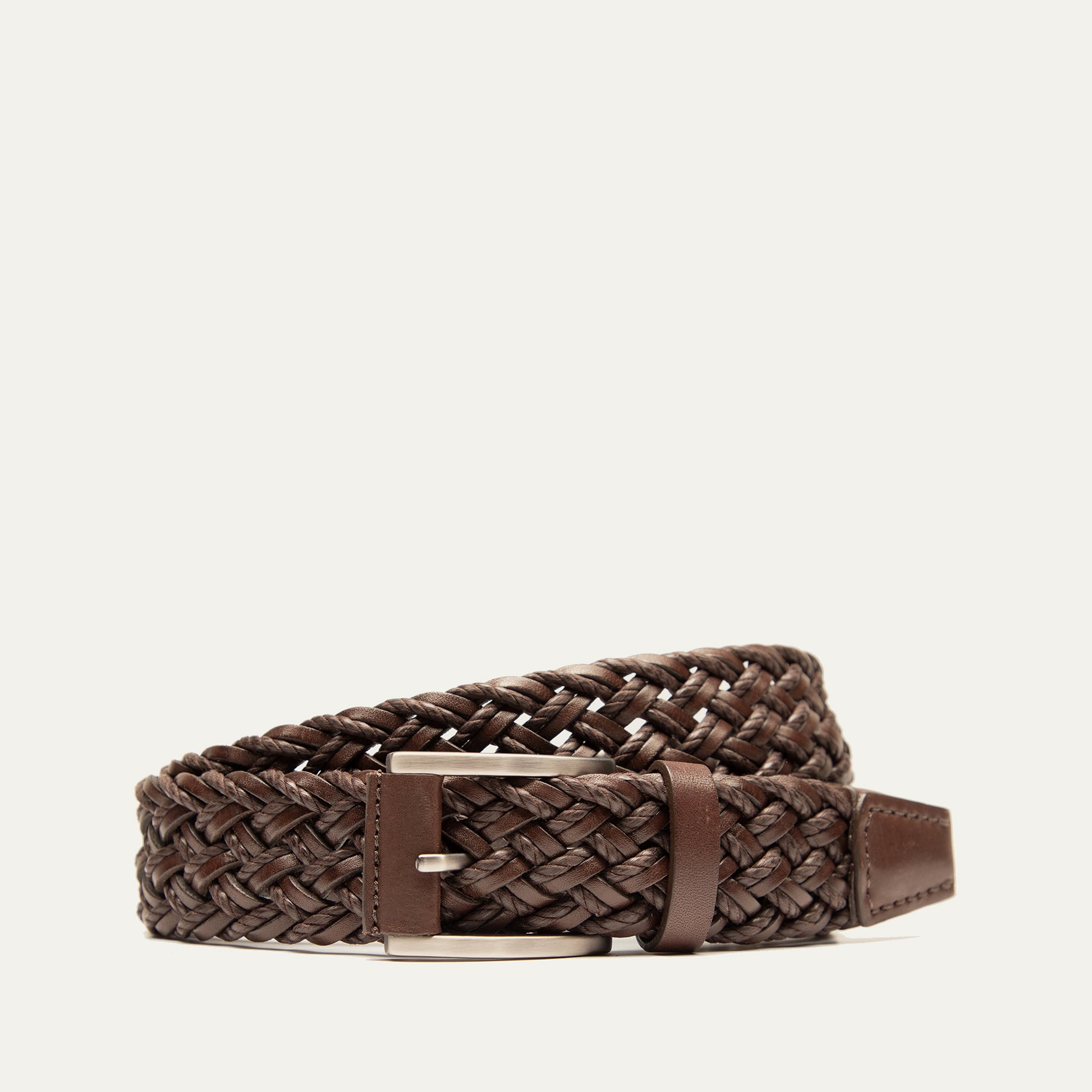 Leather Braided Wax Cord Belt - BROWN - 38
