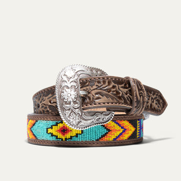 Hand-Tooled Cowboy Beaded Belt - Will Leather Goods