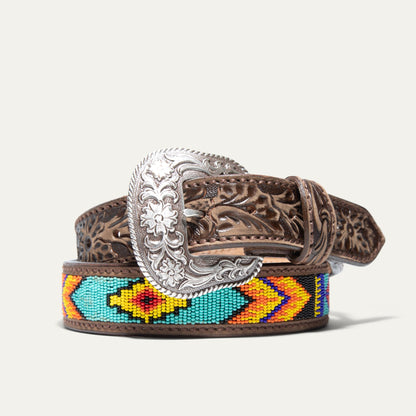 Hand-Tooled Cowboy Beaded Belt - Will Leather Goods