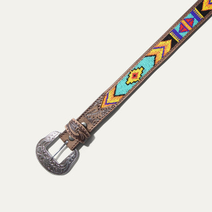 Hand-Tooled Cowboy Beaded Belt - Will Leather Goods