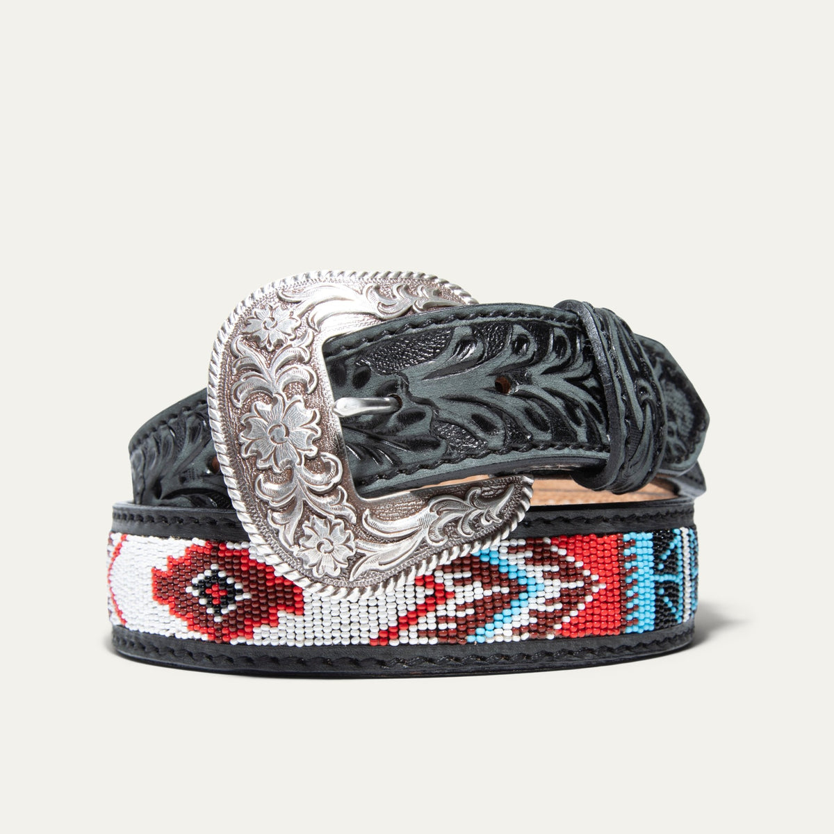 Hand-Tooled Cowboy Beaded Belt - Will Leather Goods
