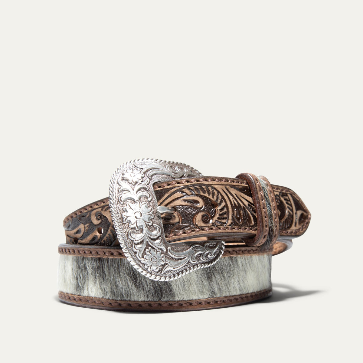 Hand-Tooled Cowboy Haircalf Belt - Will Leather Goods
