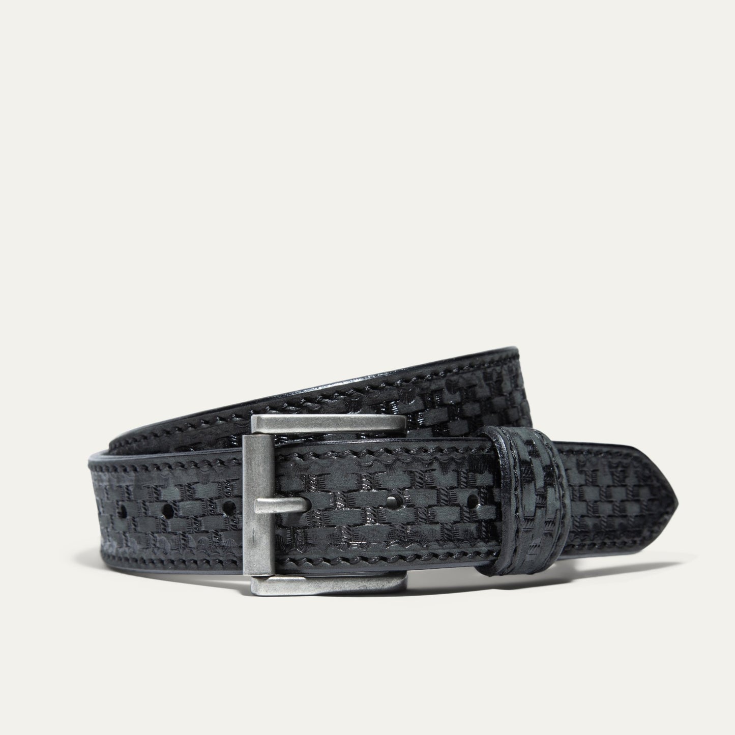 HAND - TOOLED BASKETWEAVE JEAN BELT - Will Leather Goods