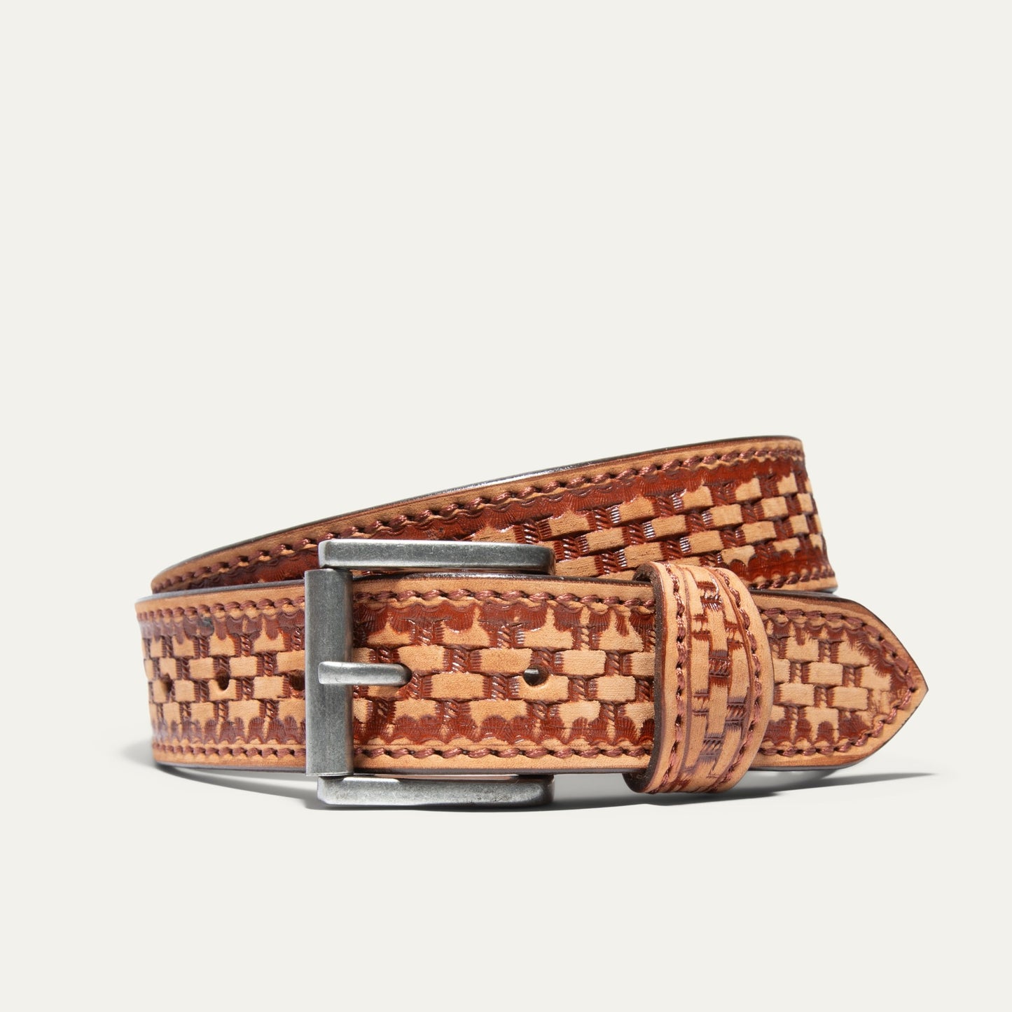 HAND - TOOLED BASKETWEAVE JEAN BELT - Will Leather Goods