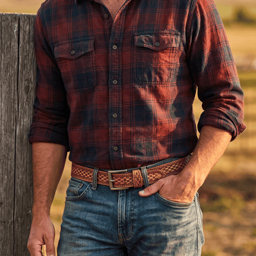 HAND-TOOLED BASKETWEAVE JEAN BELT - Will Leather Goods