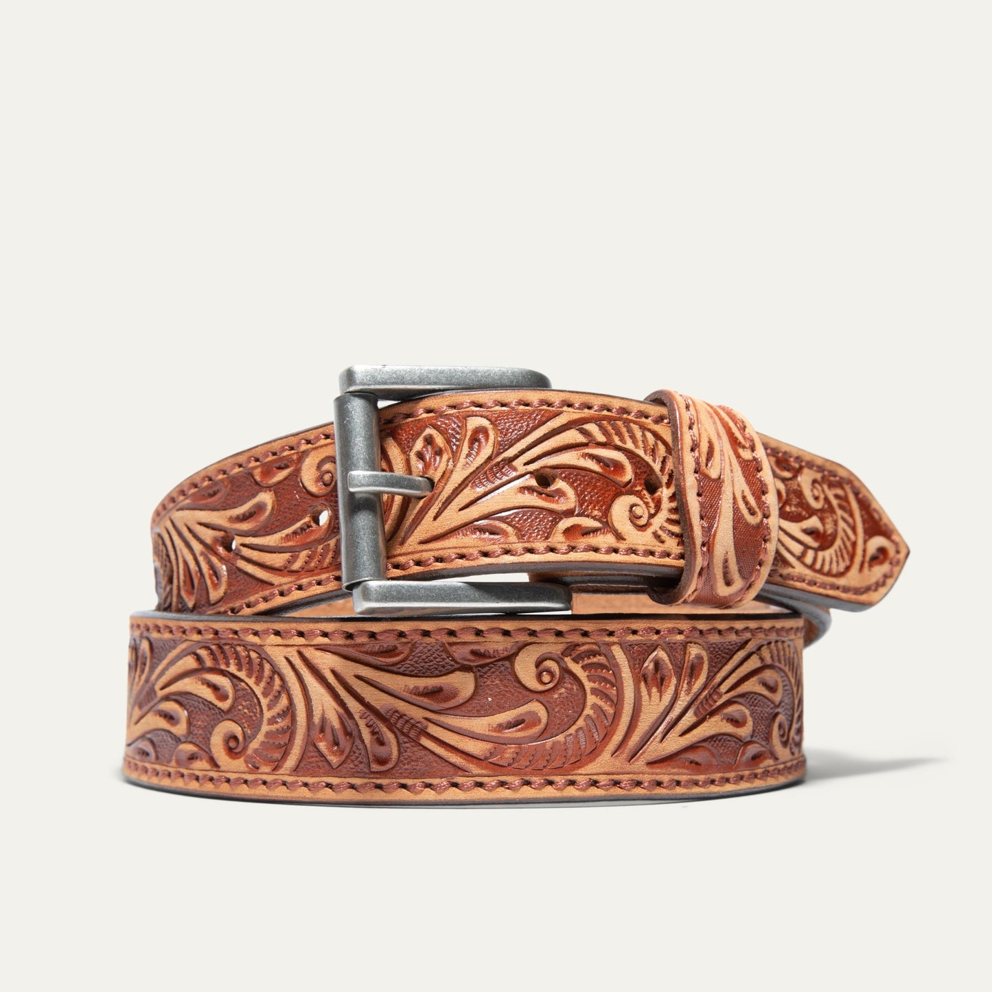 HAND - TOOLED MORNING GLORY JEAN BELT - Will Leather Goods