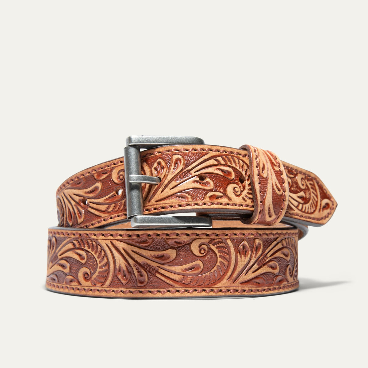 Hand Tooled Morning Glory Jean Belt