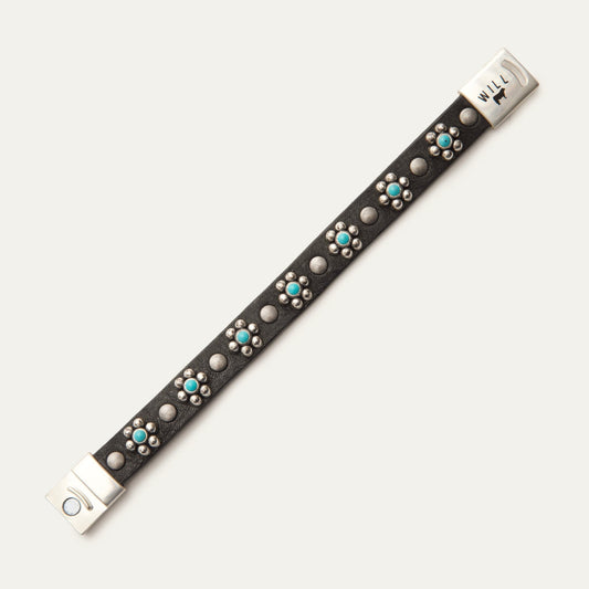 Magnetic Bracelet W/ Turquoise Flower - Will Leather Goods