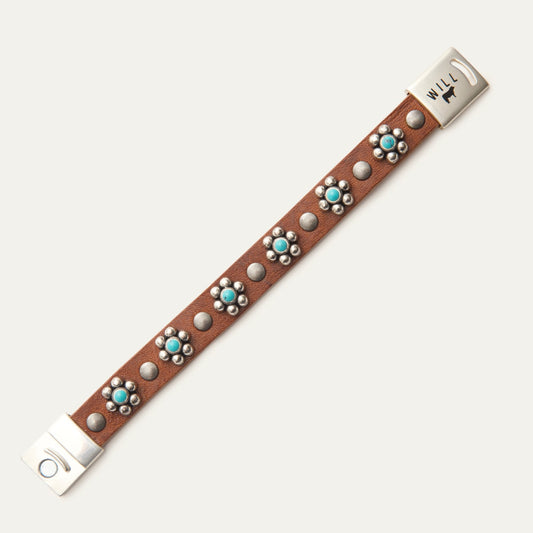 Magnetic Bracelet W/ Turquoise Flower - Will Leather Goods